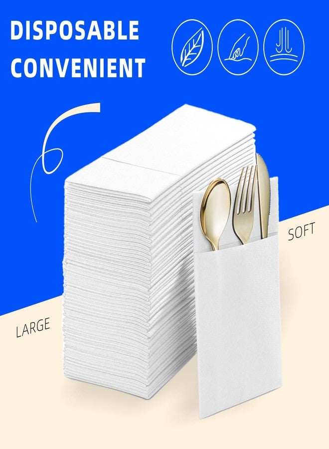 Peachicha Disposable Dinner Napkins With Built-in Flatware Pocket, Pre folded Party Napkins For Silverware, Linen Feel Napkins Luxury And Elegant For Wedding Party Events, White, Total 50 Count - Image 2